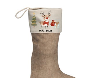 Weihnachtssocke, Weihnachtsstrumpf, personalisiert mit Namen, Nikolaus, Strumpf, Geschenk, Advent, Weihnachten, Kind, Junge, Mädchen,Rentier