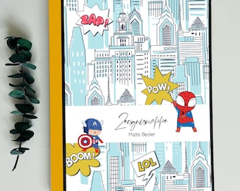 Personalized certificate folder - school enrollment gift - school bag - certificate - 20 cases - back to school - superheroes