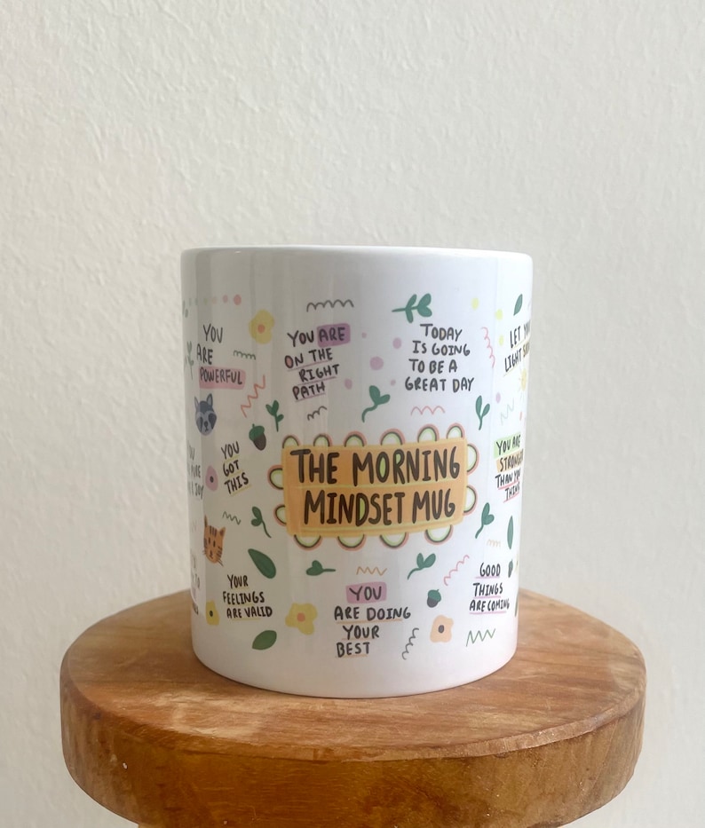 Tasse Kaffeetasse THE MORNING MINDSET Mug Geschenk Freundin Kollegin Kaffeebecher physische Gesundheit Affirmation Bild 1