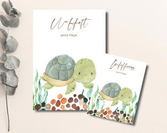 U-booklet case - turtle - set with vaccination certificate - personalized - gift for birth - baptism - gift - personalized U-booklet case