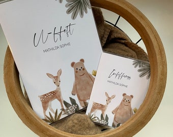 U-Heft cover - forest animals - set with vaccination card - personalized - gift for birth - baptism - gift - personalized U-Heft cover