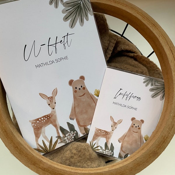 U-Heft cover - forest animals - set with vaccination card - personalized - gift for birth - baptism - gift - personalized U-Heft cover