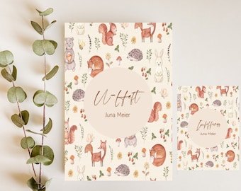 U Heft Hülle -  Geschenk zur Geburt - U-Heft Hülle m Impfpasshülle - Untersuchungsheft - Waldtiere U-Heft - Geschenk Taufe - personalisiert