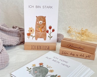 Affirmationskarten Kinder - Achtsamkeitskarten - Kinder - Mutmachkarten - Karten - Geburtstag - Geschenk - Ermutigung - Holzhalter m Gravur