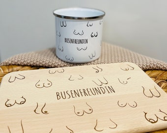 Bosom friend enamel cup - wooden board - coffee cup - breakfast board - gift - girlfriend - gift idea for her