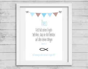 Baptismal saying, blessing, baptismal sayings, baptism gift, art print, godparent letter DIN A4