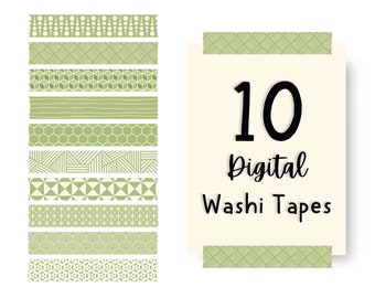 Semi Transparent Digital Washi Tape - digital planner graphics - Light Green Geometric Patterns