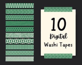 Semi Transparent Digital Washi Tape - digital planner graphics - Green Geometric Patterns