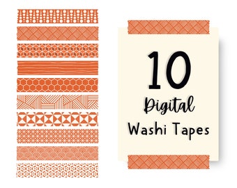 Semi Transparent Digital Washi Tape - digital planner graphics - Red Geometric Patterns