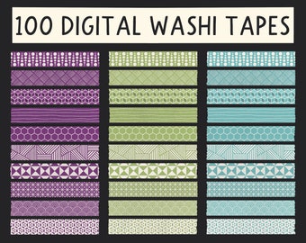 100 Semi Transparent Digital Washi Tape - digital planner graphics - Geometric Patterns