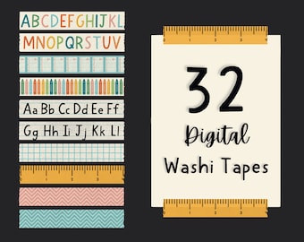 Semi Transparent School Digital Washi Tape - Digital Planner Graphics - Back to School - Teachers and Students