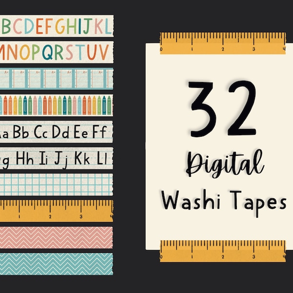 Semi Transparent School Digital Washi Tape - Digital Planner Graphics - Back to School - Teachers and Students