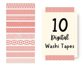 Semi Transparent Digital Washi Tape - digital planner graphics - Pink Geometric Patterns