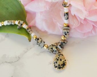 Summer Dalmatian jasper necklace, protection neckalce, beach necklace, 24k gold plated necklace,  protection necklace, custom necklace