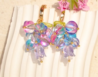 Purple grape hoop earrings, blurberry glass earrings, lily of the valley earrings, food fruit earrings, summer earrings, custom earrings