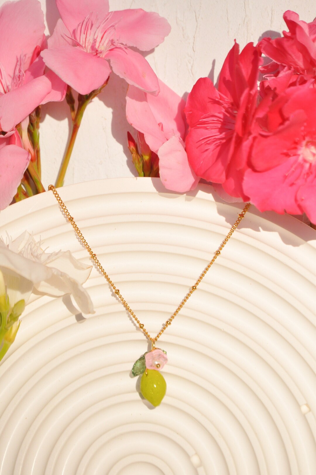 Amalfi Green Lemon Necklace, Glass Lemon Necklace, Food Necklace, Fruit