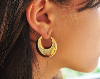 Gold croissant hoop earrings | thick moon huggies | vintage 18k gold plated Thick hoop earrings | Chunky hoops | anti tarnish waterproof