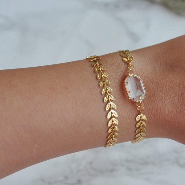 Bracelet chaîne chevron en or gold filled 18k, or rempli 18k, bracelet avec pendentif en zirconium, bracelet minimaliste, set de bracelet