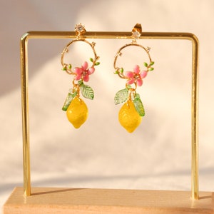 AMALFI crown yellow lemon earrings, glass lemon drop earrings, food earrings, fruit earrings, healing summer earrings, custom earrings image 7