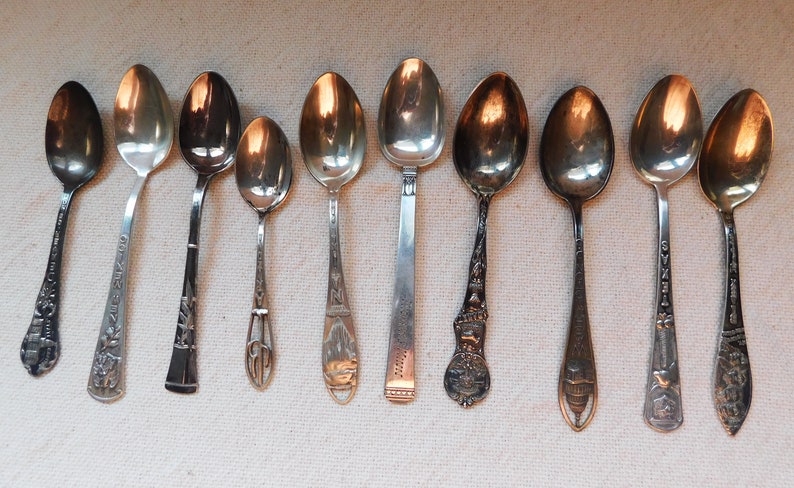 10 Sterling shops Silver Souvenir Spoons---Black Hills, Texas, Washington DC, ND, Mammoth Cave, Denver CO +4 More