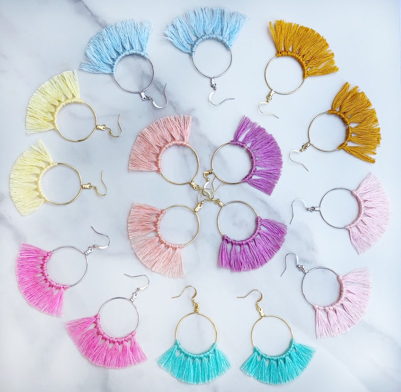 Fan Tassel Earrings Mustard Color Fan Fringe Earrings Etsy