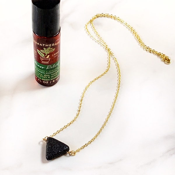 Triangle Lava Stone Necklace, Anxiety Necklace, Essential Oil Diffuser Necklace, Rock Pendant, Aromatherapy