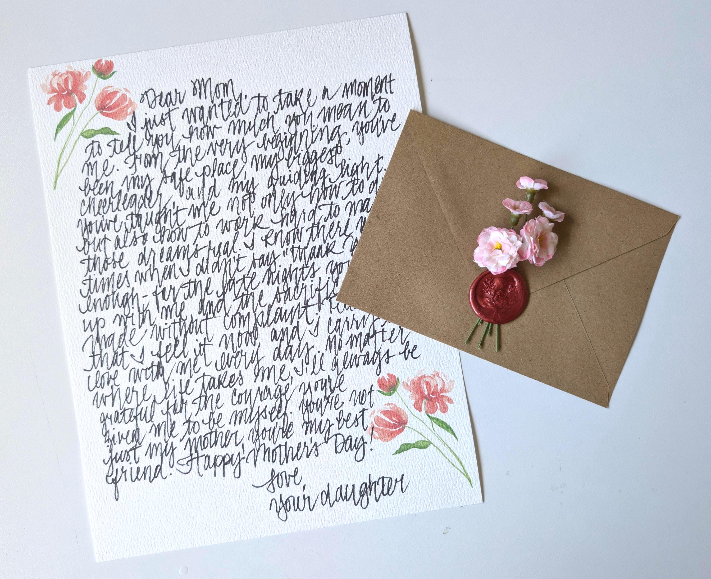 Custom Handwritten Letter With Watercolor Flowers and Wax Seal - Etsy