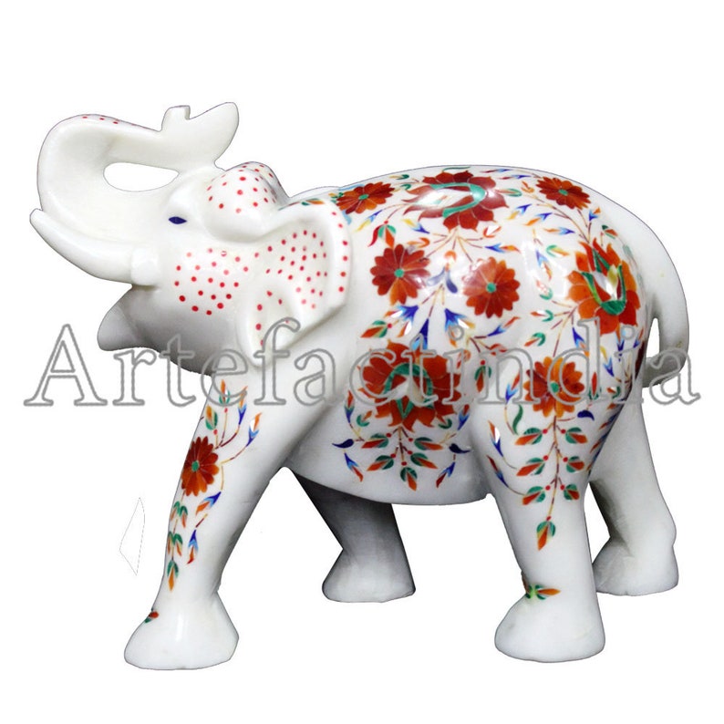 Trunk up Good Luck Elephant Statue White Marble Inlaid With Etsy