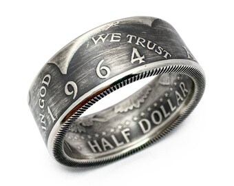 1964 Kennedy Silver Half Dollar Coin Ring