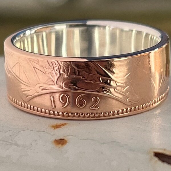 British Penny Coin Ring With Silver Liner