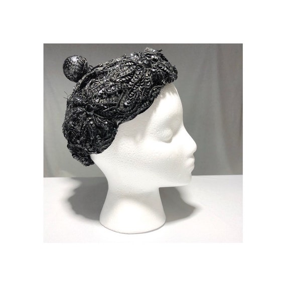 Christian Dior Black Beaded Tam Beret Evening Hat