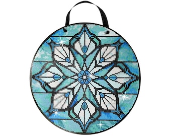 Snowflake Diamond Art Kit, 5D Round Drill, Winter Door Hanger