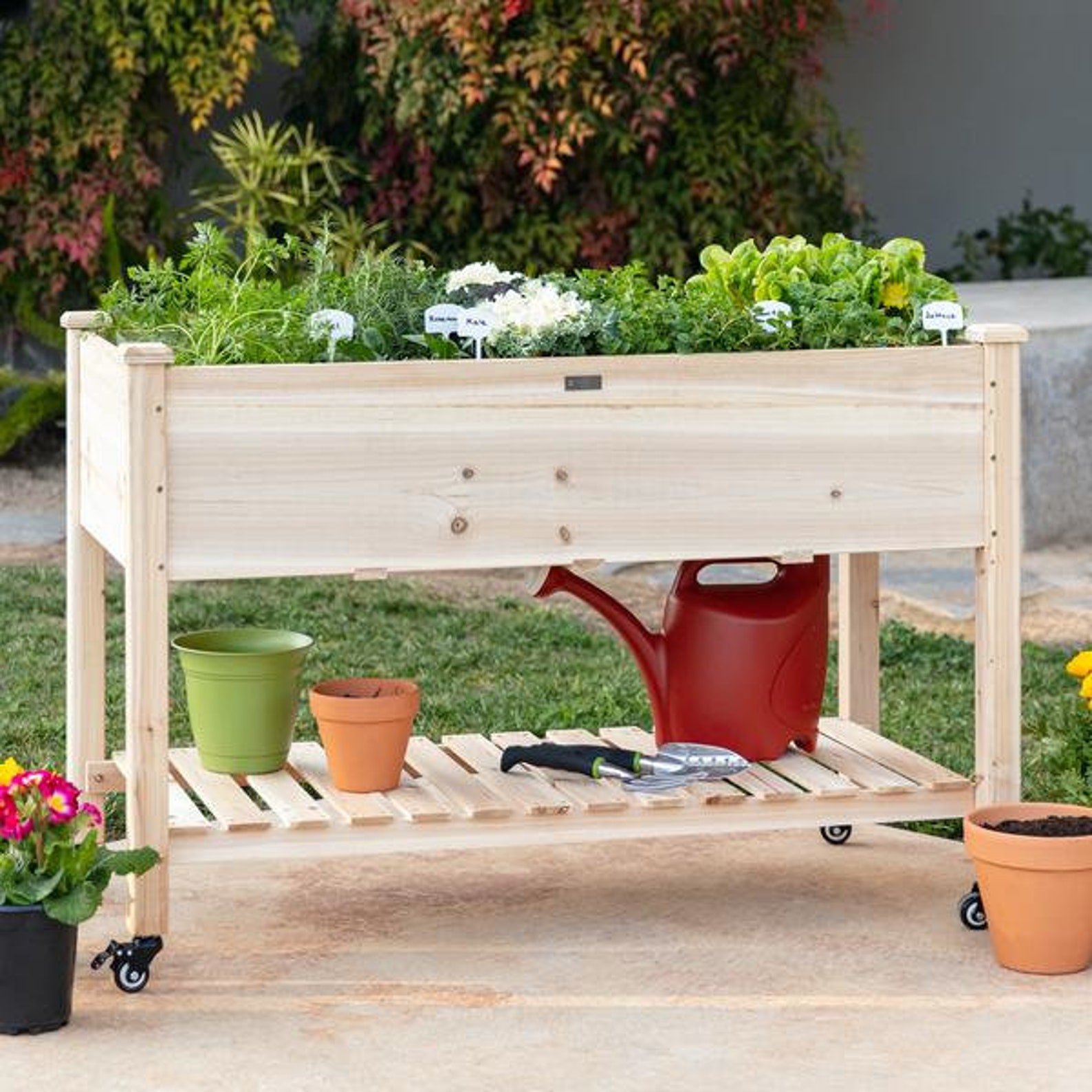 Mobile Raised Garden Bed Elevated Wood Planter w/ Wheels Etsy