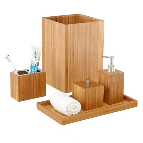 5Piece Bamboo Bath and Vanity Accessory Set Etsy