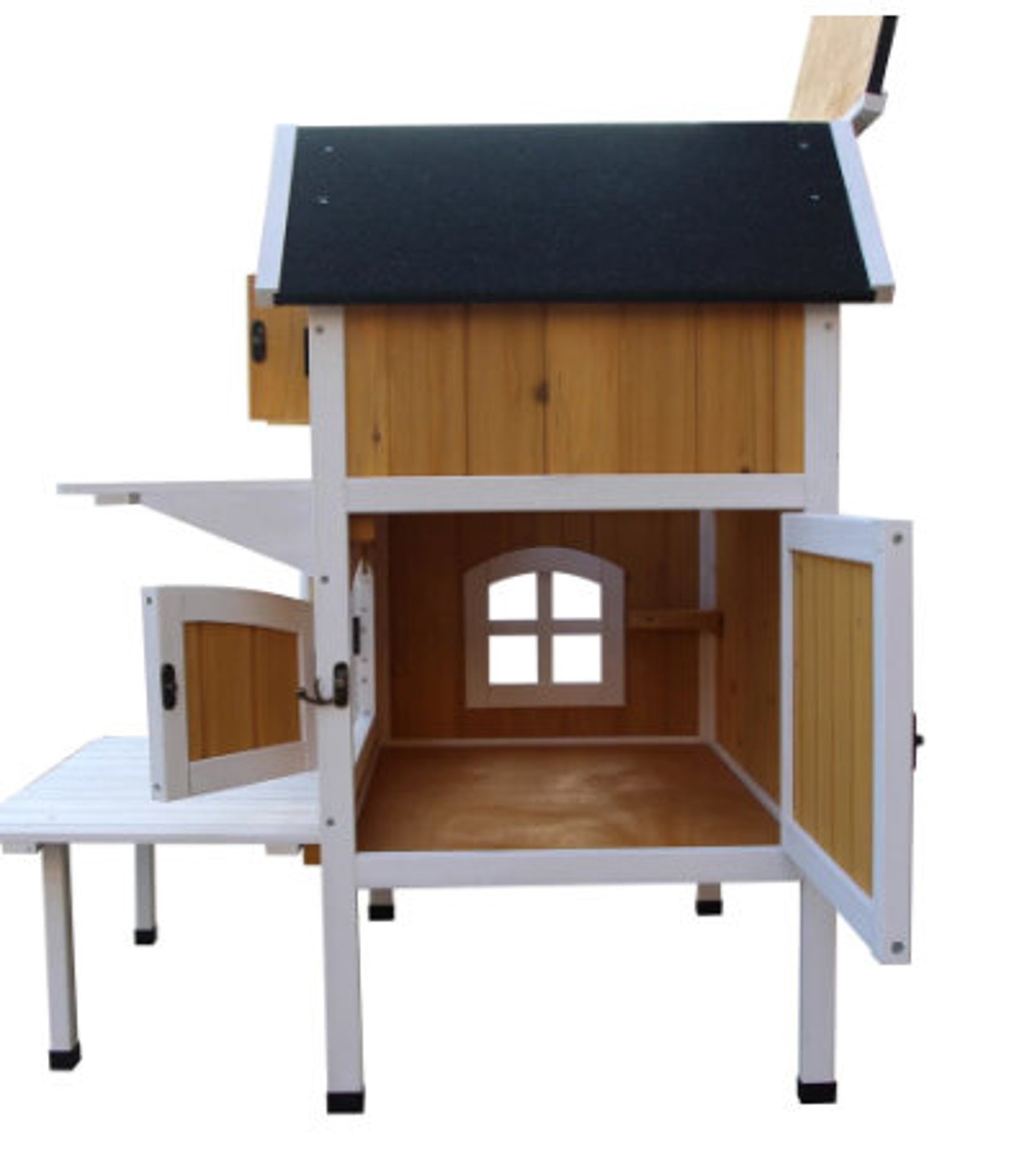 Cat Cottage Pet Hutch House 2Story Fir Wood Raised Elevated Etsy
