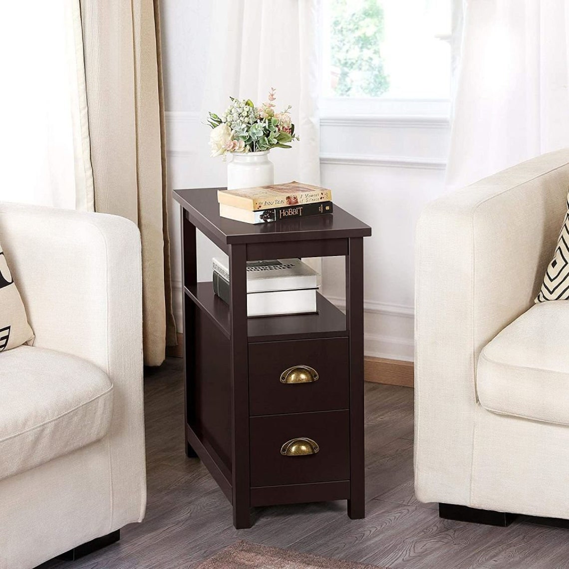 Chairside End Tables with 2 Storage Drawers and Shelf Narrow Etsy