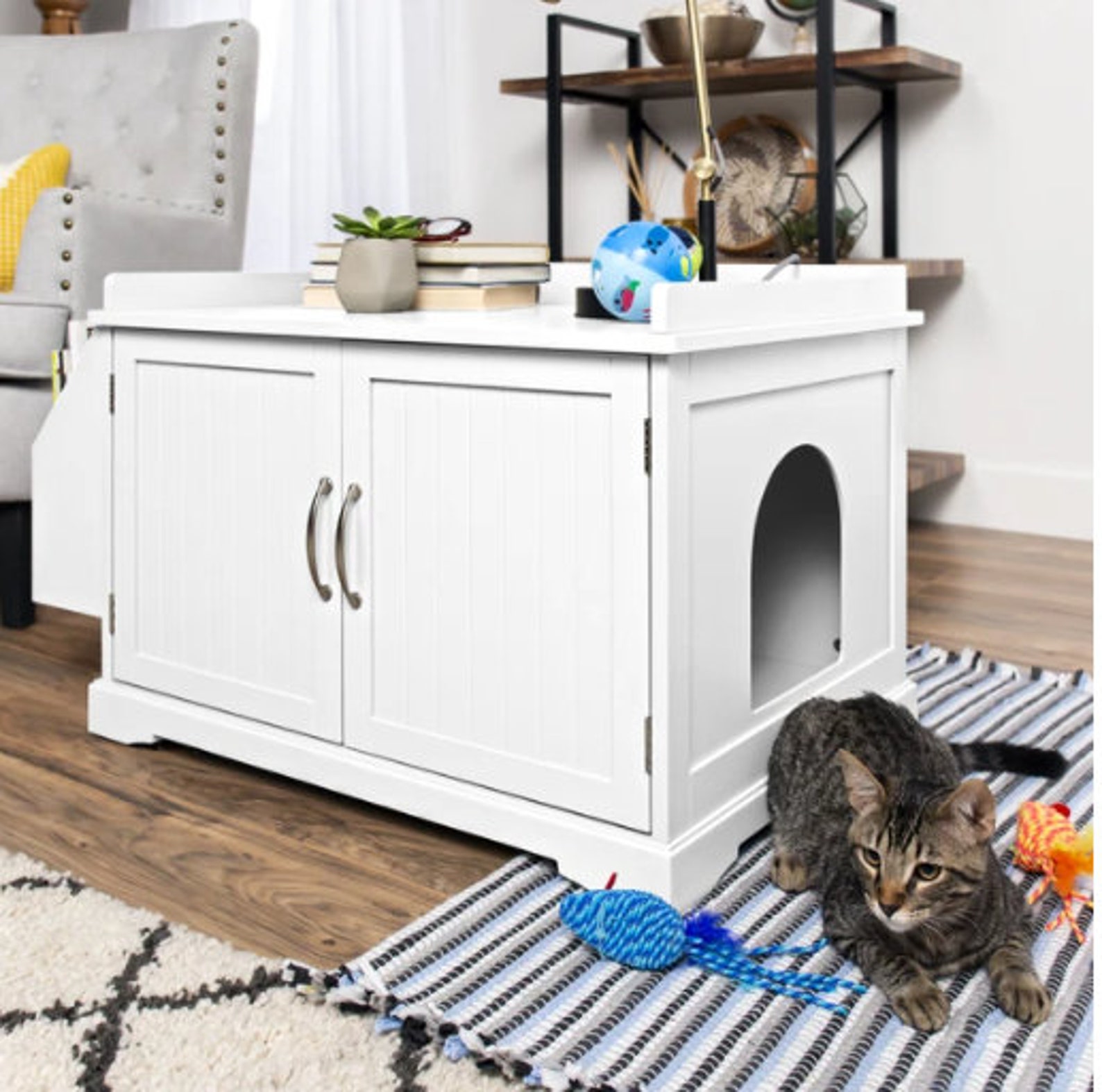 Large Wooden Cat Litter Box Enclosure & Side Table w/ Etsy