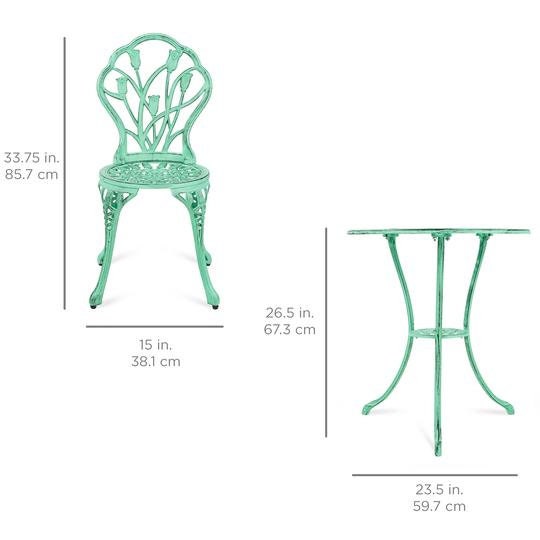 Conjunto de muebles de patio bistro de aluminio fundido de 3 | Etsy