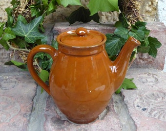 Vintage teapot deer brown glazed