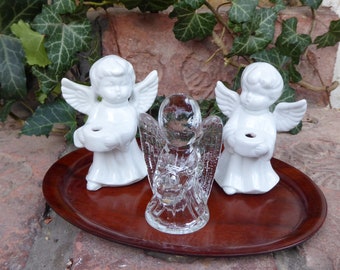 Vintage weißer Porzellan Engel oder Glas Engel