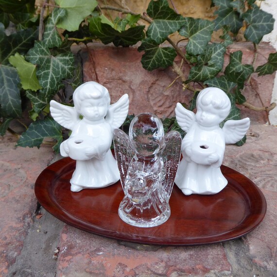 Vintage weißer Porzellan Engel oder Glas Engel