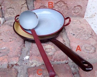 Emaille servies - steelpan, eierschotel, schepper - vintage