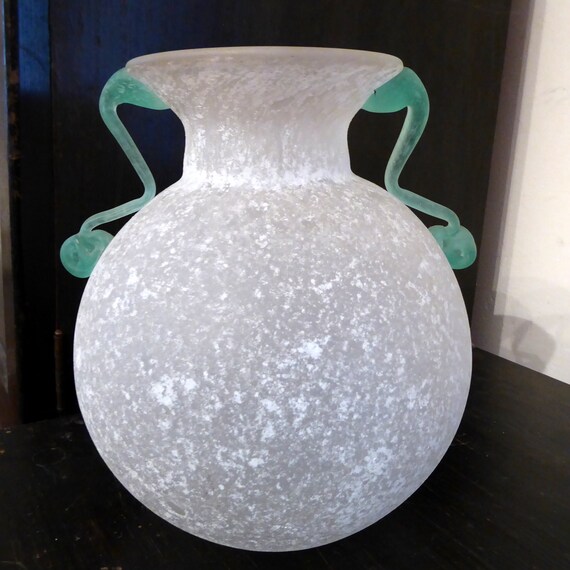 Archimede Seguso Scavo Corroso Art Glass Vase With Handles Italy