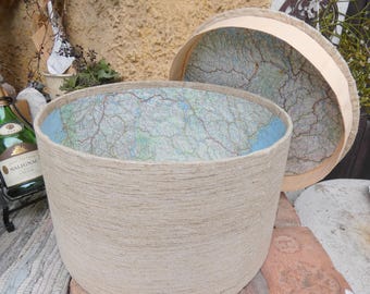 Stor hattask/hattfodral, 40 cm diameter, vild siden och karta