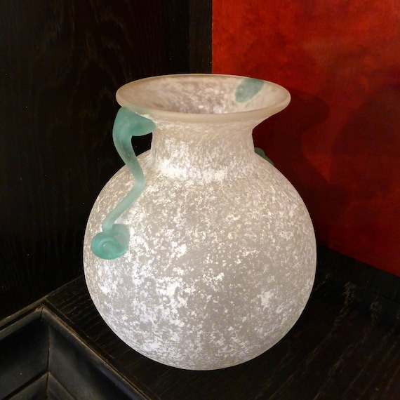 Archimede Seguso Scavo Corroso Art Glass Vase With Handles Italy