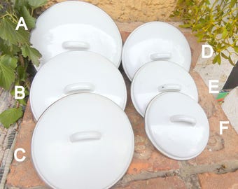 Coperchi per pentole in smalto bianco vintage, vari diametri, vedi foto