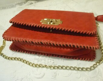 CLUTCH  Kunstleder rot-gold Vintage