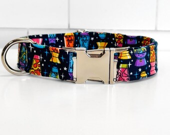 Multicolor Kitty Lava Lamps on Navy Blue Fabric Dog/Cat Collar