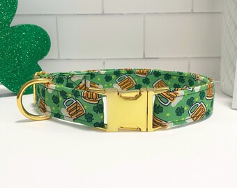 St. Patrick's Day Dog/Cat Collar ~ Shamrock Dog Collar ~ St. Patty's Day Dog Collar ~ Beer and Shamrock Dog Collar ~ Green Dog Collar