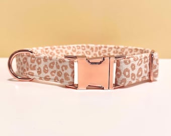 Neutral Tan Leopard Print Fabric Dog/Cat Collar